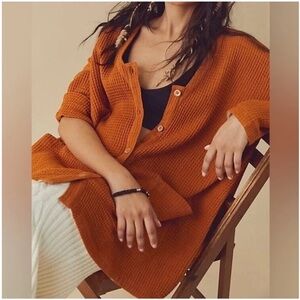 Free People Ochre Rust Waffle Cardi Tunic